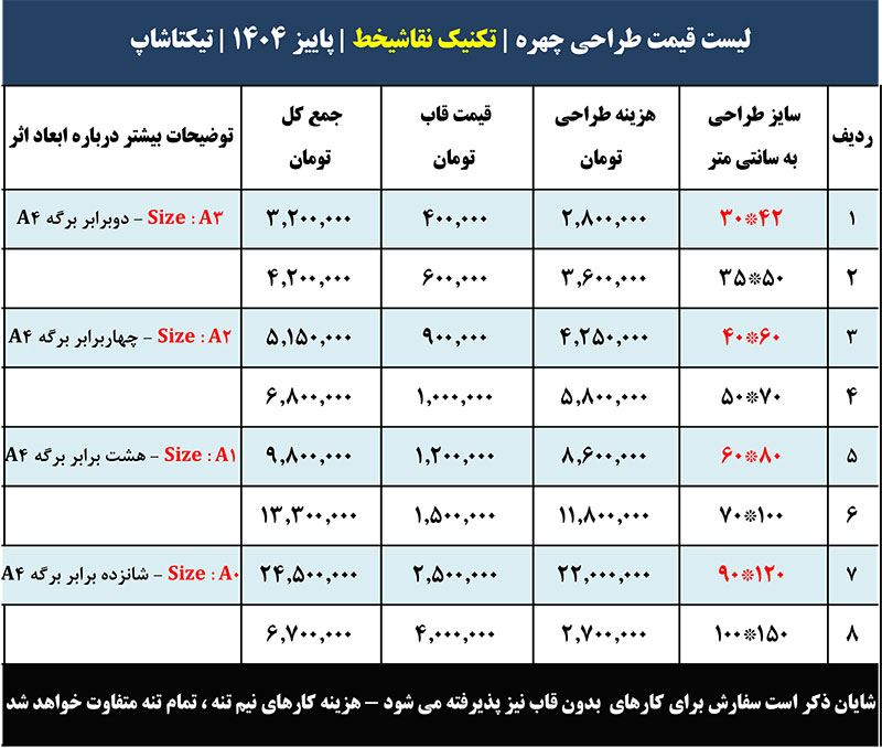 لیست قیمت نقاشیخط هنری و سفارشی